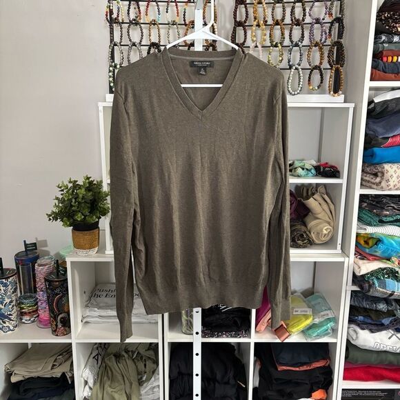 Banana Republic brown silk & cashmere V-Neck Sweater luxury blend men’s medium - Picture 5 of 6